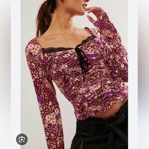 Free People Layer it On Me Floral Long Sleeve Top Size Medium *Flawed*